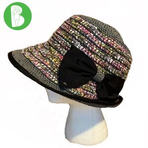GRACE HATS BLACK & PINK CLOCHE STYLE COTTON & PAPER HAT